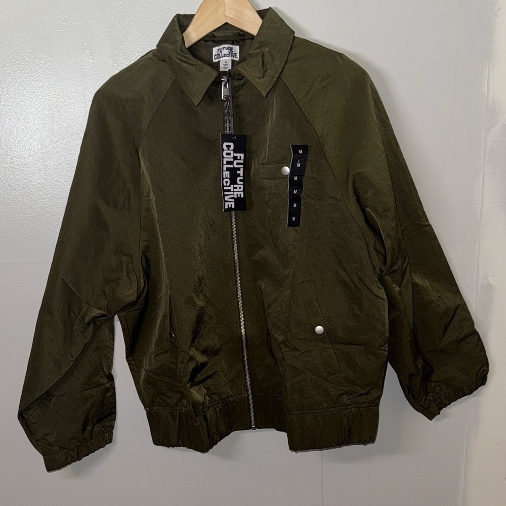 Future Collective Bomber Jacket Medium Olive Green Zip Up Streetwear Athleisure - Picture 2 of 10